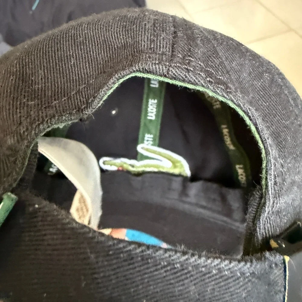 Lacoste Baseball Cap Mens One Size Black Oversized Crocodile Logo Strapback Hat